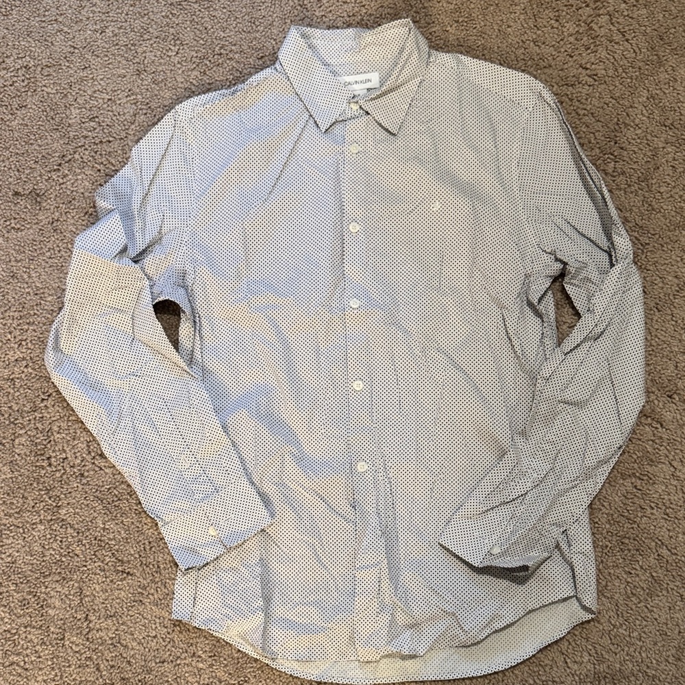 Calvin Klein Men's White and Black Checkered Shirt